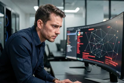 Analyste en cybersécurité surveillant des alertes de menaces sur le cloud depuis son poste de travail