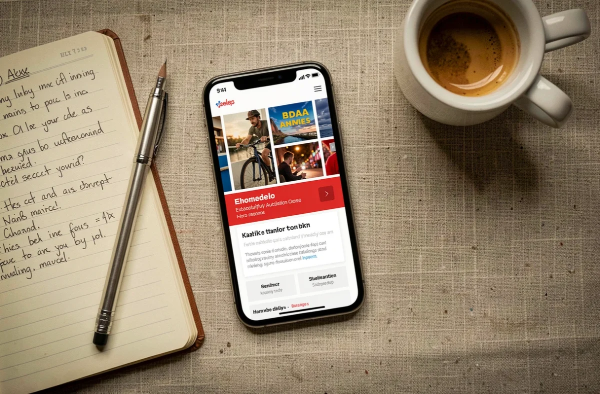 Vue aérienne d'un smartphone affichant un site web attractif entouré de notes UX et d'un café