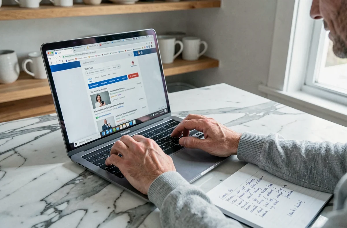 Mains tapant sur un ordinateur portable pour optimiser le référencement d'un site web à domicile