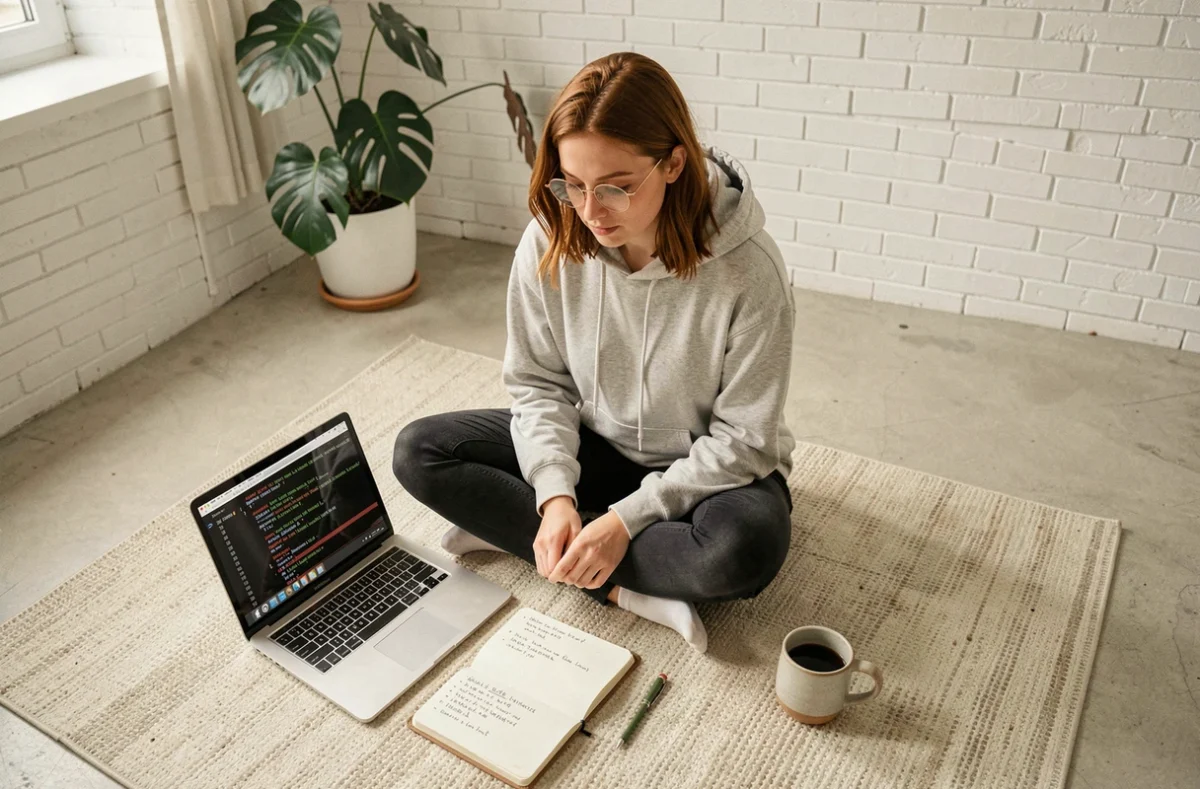 Développeuse effectuant des tests de charge sur une application web depuis son bureau à domicile avec JMeter